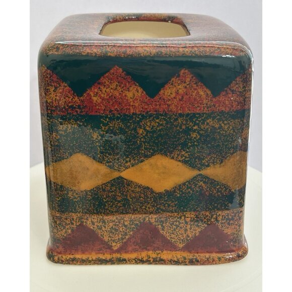 Vintage Southwestern Aztec Western Rustic Tissue Holder Ceramic Box Cover USA - Picture 4 of 13